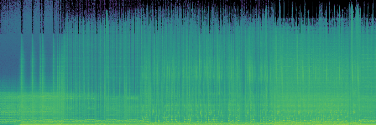 Spectrogram of the 90 second render showing dense broadband energy across the low and mid range, consistent with distorted guitars and blast-beat drumming.